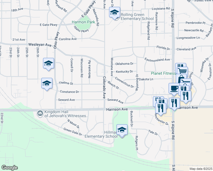 map of restaurants, bars, coffee shops, grocery stores, and more near 2412 Colorado Avenue in Rockford