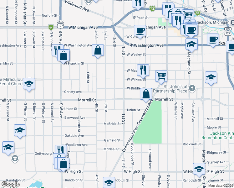 map of restaurants, bars, coffee shops, grocery stores, and more near 809 Second Street in Jackson