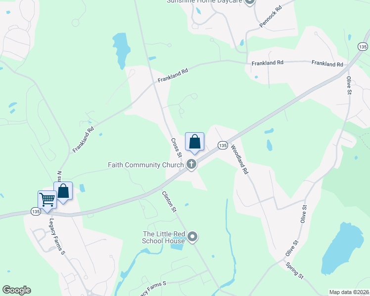map of restaurants, bars, coffee shops, grocery stores, and more near 147 East Main Street in Hopkinton