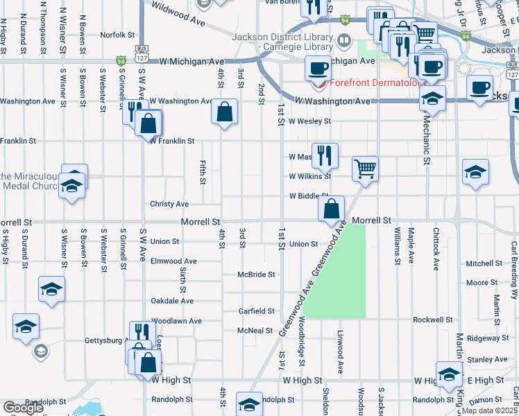 map of restaurants, bars, coffee shops, grocery stores, and more near 810 Second Street in Jackson