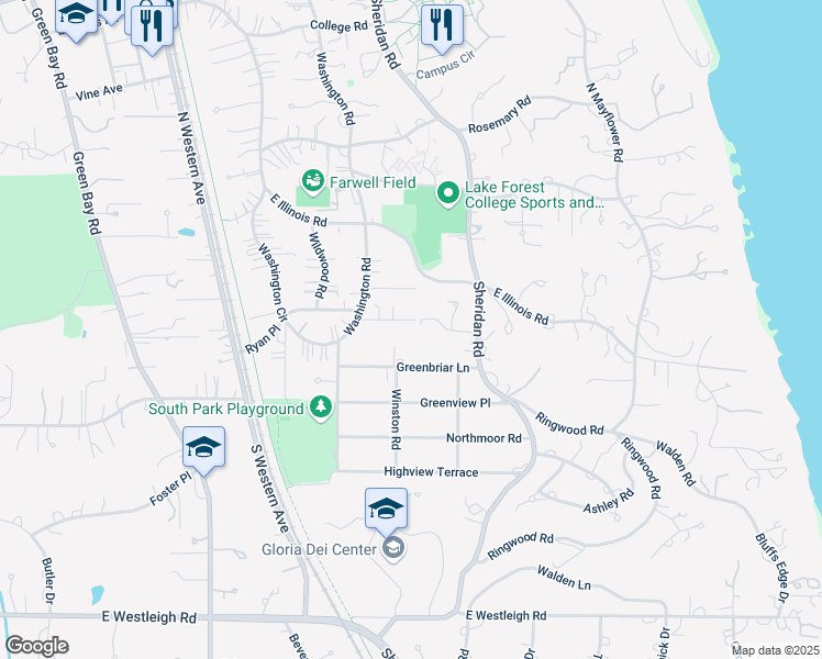 map of restaurants, bars, coffee shops, grocery stores, and more near 726 Cherry Avenue in Lake Forest