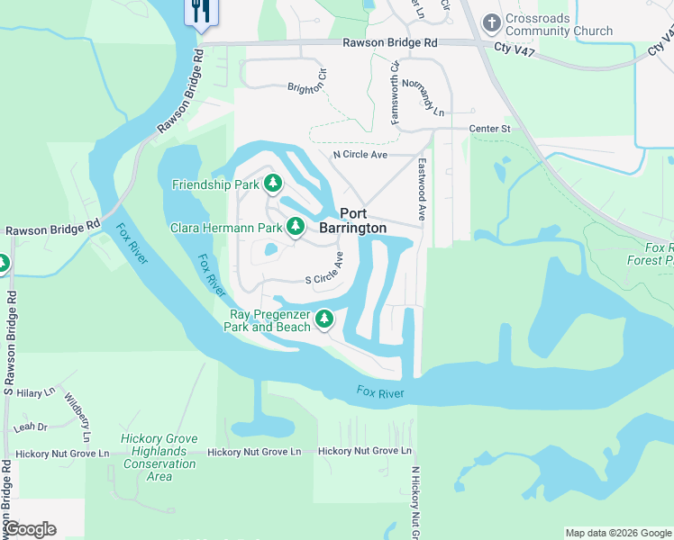 map of restaurants, bars, coffee shops, grocery stores, and more near 400 South Circle Avenue in Barrington