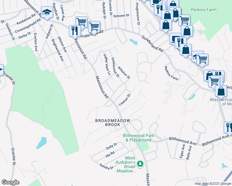 map of restaurants, bars, coffee shops, grocery stores, and more near 17 Stoneham Road in Worcester