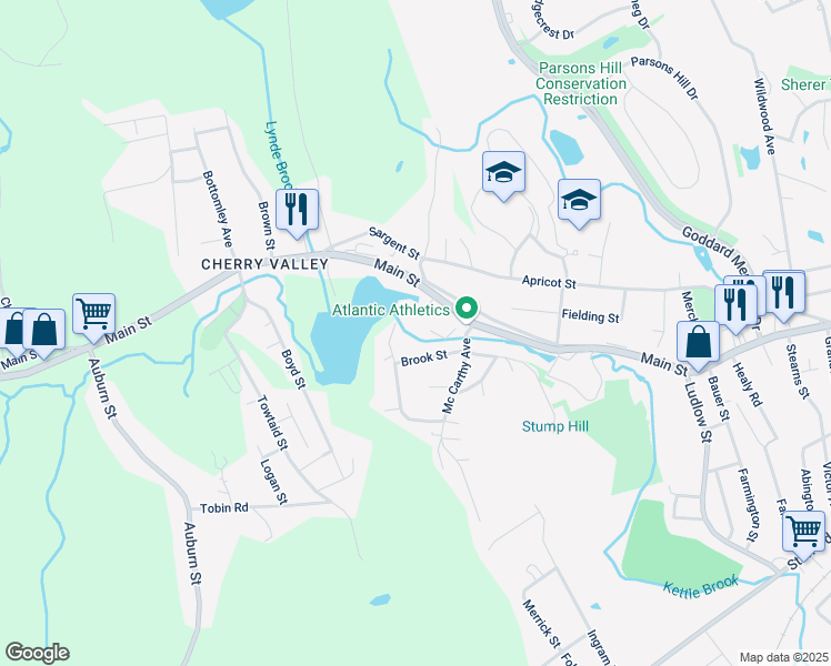 map of restaurants, bars, coffee shops, grocery stores, and more near Howard Ter Saint Exd in Leicester