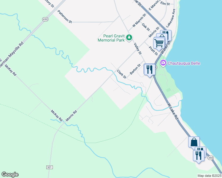 map of restaurants, bars, coffee shops, grocery stores, and more near 100 Morris Street in Mayville