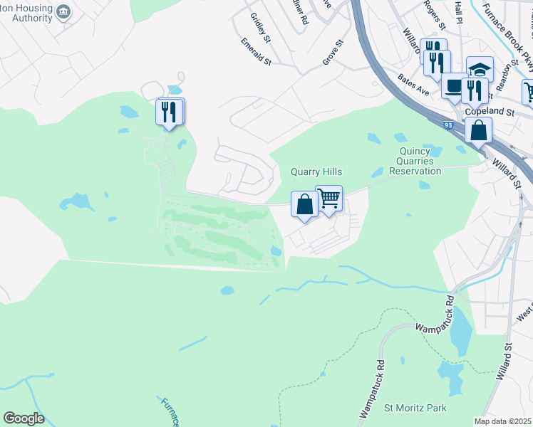 map of restaurants, bars, coffee shops, grocery stores, and more near 294 Ricciuti Drive in Quincy