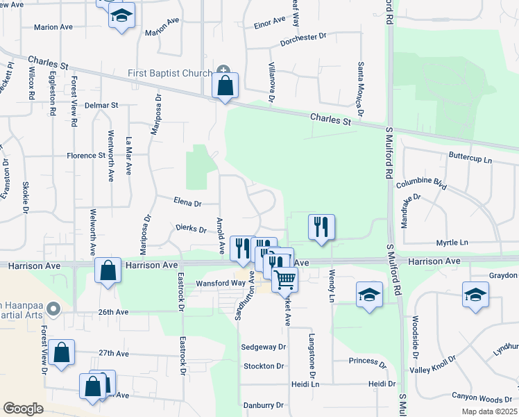 map of restaurants, bars, coffee shops, grocery stores, and more near 5423 Mapleleaf Circle in Rockford