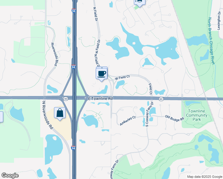 map of restaurants, bars, coffee shops, grocery stores, and more near 150 North Field Drive in Lake Forest