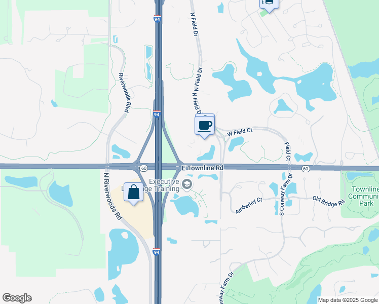 map of restaurants, bars, coffee shops, grocery stores, and more near 150 North Field Drive in Lake Forest