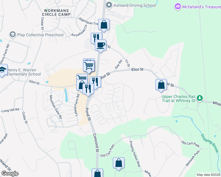 map of restaurants, bars, coffee shops, grocery stores, and more near 101 East Bluff Road in Ashland