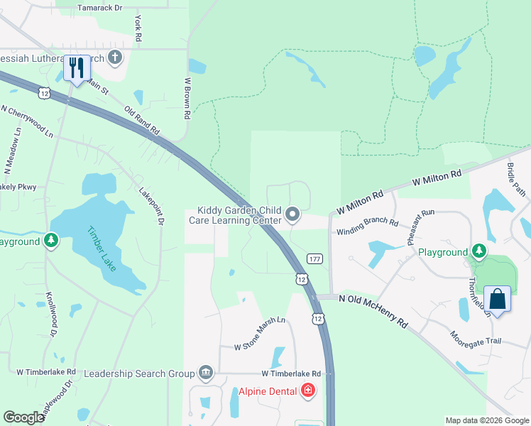 map of restaurants, bars, coffee shops, grocery stores, and more near 26027 U.S. 12 in Mundelein