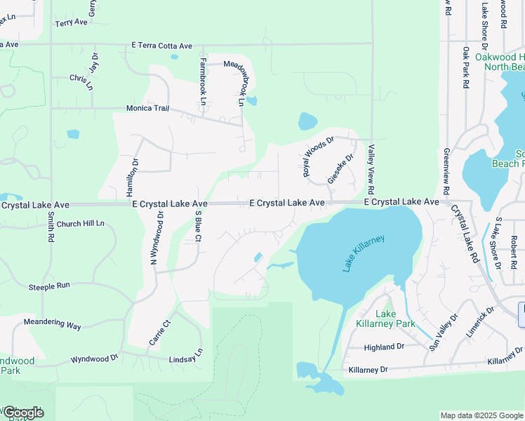 map of restaurants, bars, coffee shops, grocery stores, and more near 3411 East Crystal Lake Avenue in Crystal Lake