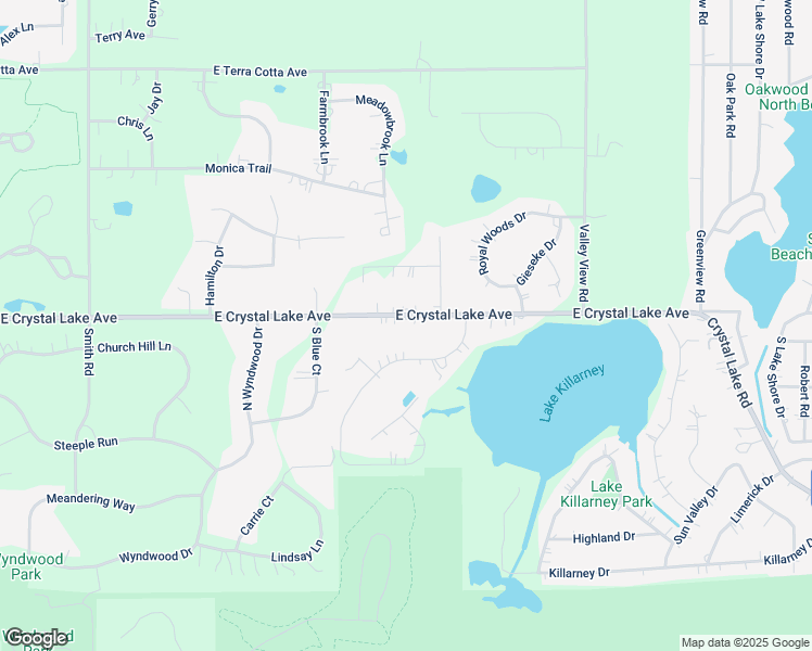 map of restaurants, bars, coffee shops, grocery stores, and more near 3411 East Crystal Lake Avenue in Crystal Lake
