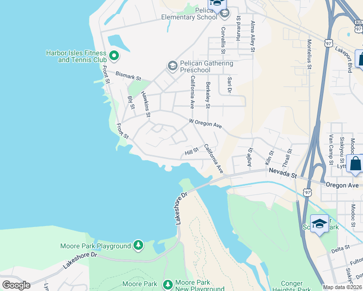 map of restaurants, bars, coffee shops, grocery stores, and more near 770 Hogue Drive in Klamath Falls