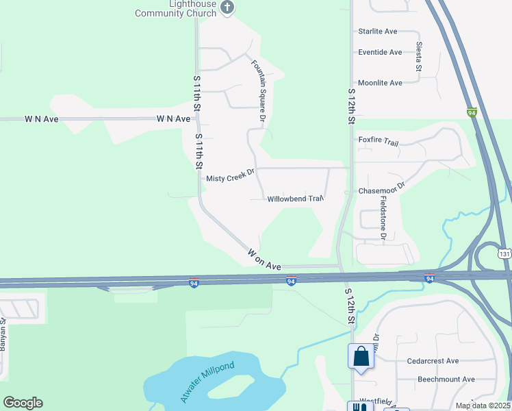 map of restaurants, bars, coffee shops, grocery stores, and more near 5307 Willowbend Trail in Kalamazoo