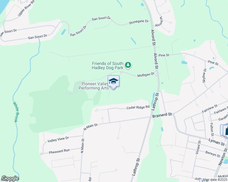 map of restaurants, bars, coffee shops, grocery stores, and more near 15 Mulligan Drive in South Hadley