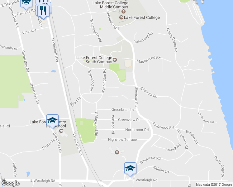 map of restaurants, bars, coffee shops, grocery stores, and more near 726 Cherry Avenue in Lake Forest