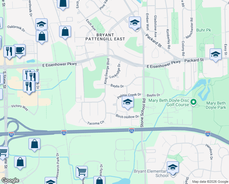 map of restaurants, bars, coffee shops, grocery stores, and more near 2863 Quail Hollow Court in Ann Arbor
