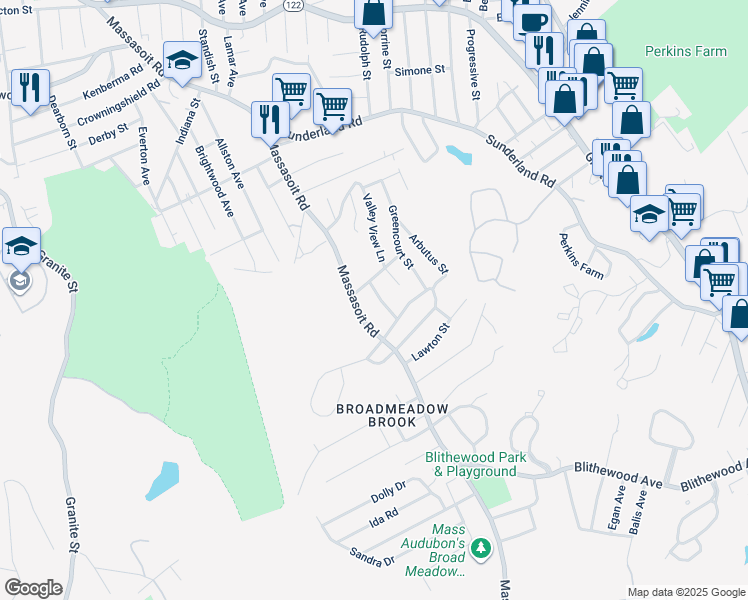 map of restaurants, bars, coffee shops, grocery stores, and more near 9 Primrose Street in Worcester