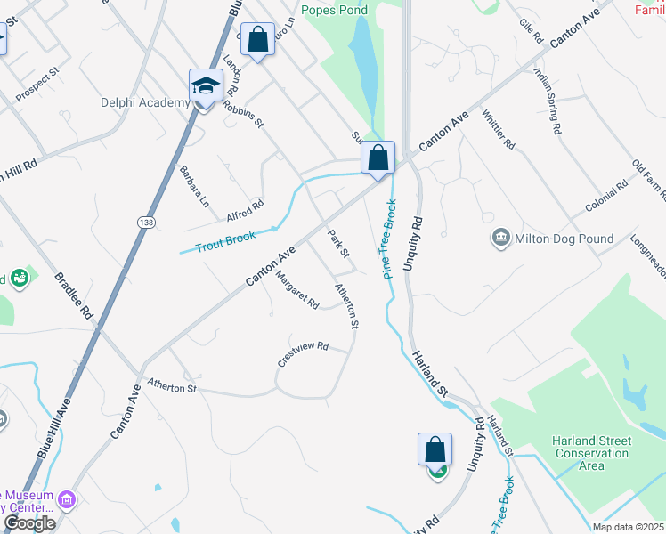 map of restaurants, bars, coffee shops, grocery stores, and more near 40 Mingo Street in Milton