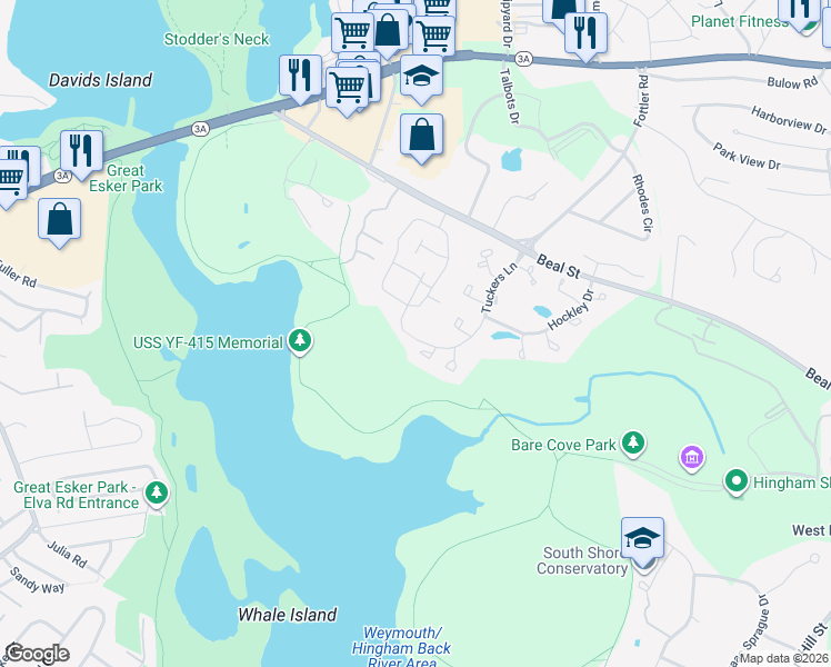 map of restaurants, bars, coffee shops, grocery stores, and more near 802 Tuckers Lane in Hingham