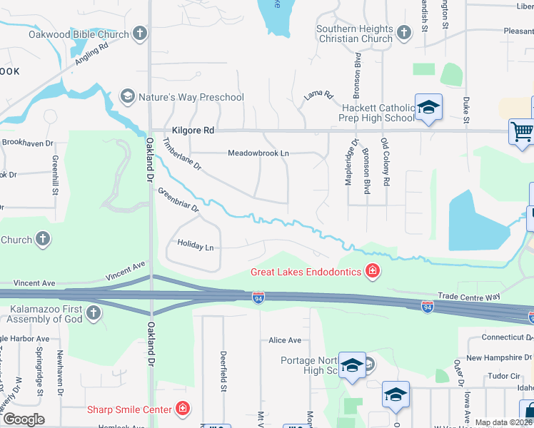 map of restaurants, bars, coffee shops, grocery stores, and more near 1423 Timberlane Drive in Portage