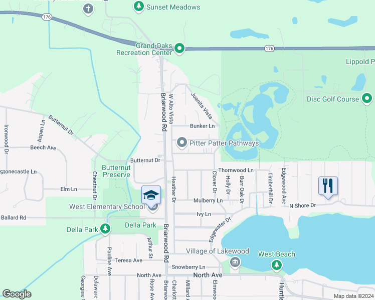 map of restaurants, bars, coffee shops, grocery stores, and more near 1382 Teakwood Lane in Crystal Lake