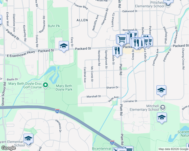 map of restaurants, bars, coffee shops, grocery stores, and more near 3241 Mc Comb Street in Ann Arbor