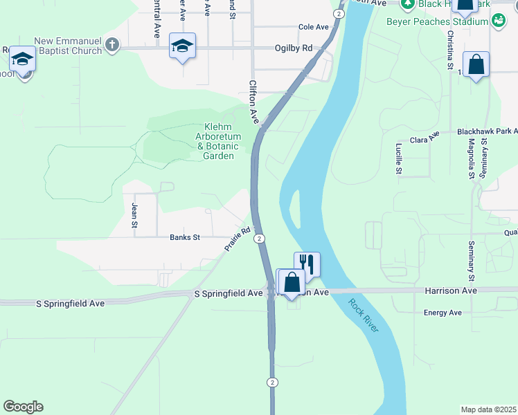 map of restaurants, bars, coffee shops, grocery stores, and more near 2733 South Main Street in Rockford
