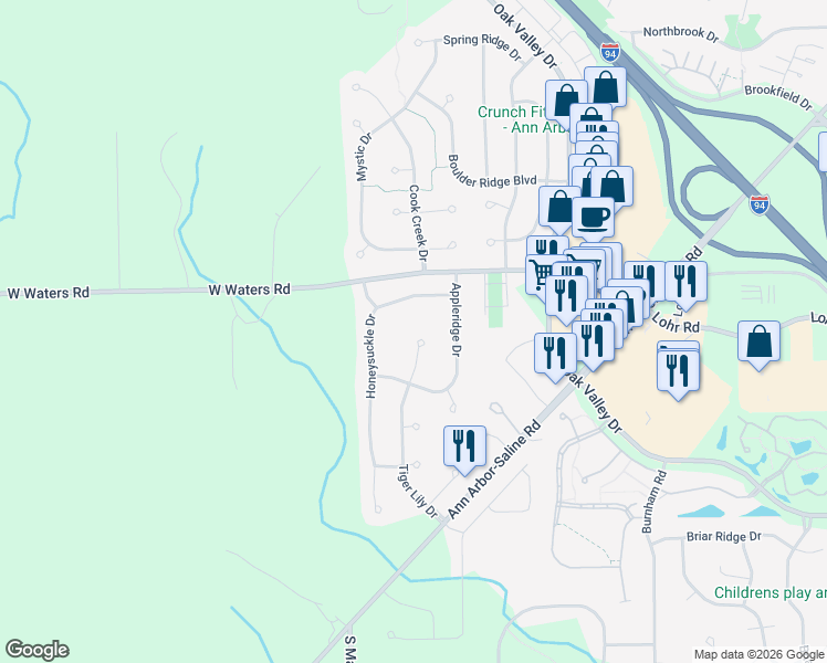 map of restaurants, bars, coffee shops, grocery stores, and more near 3106 Tiger Lily Ct in Ann Arbor