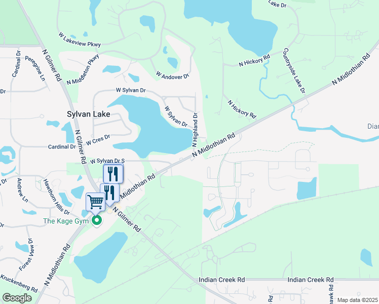 map of restaurants, bars, coffee shops, grocery stores, and more near 26040 North Midlothian Road in Mundelein