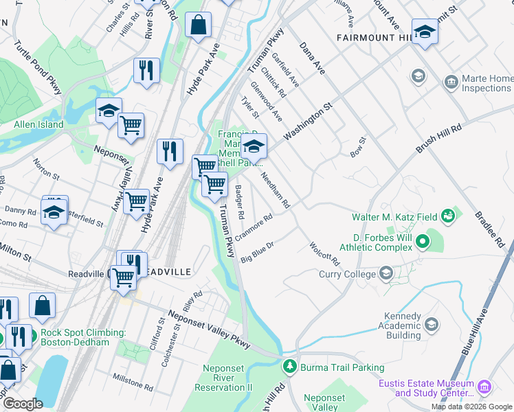 map of restaurants, bars, coffee shops, grocery stores, and more near 23 Halsey Road in Boston