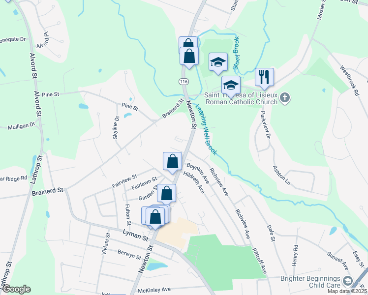map of restaurants, bars, coffee shops, grocery stores, and more near 630 Massachusetts 116 in South Hadley