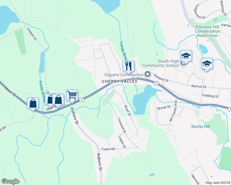 map of restaurants, bars, coffee shops, grocery stores, and more near 2 Boyd Street in Leicester