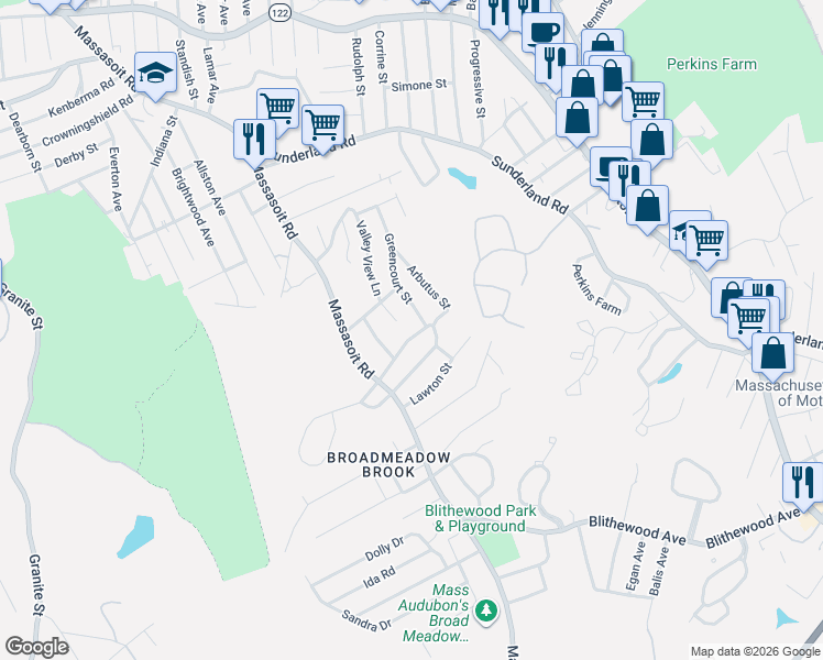 map of restaurants, bars, coffee shops, grocery stores, and more near 17 Stoneham Road in Worcester