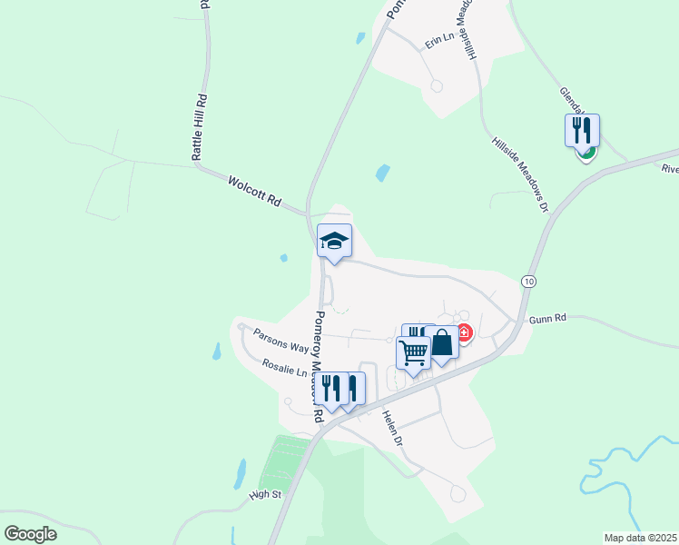 map of restaurants, bars, coffee shops, grocery stores, and more near 34 Pomeroy Meadow Road in Southampton