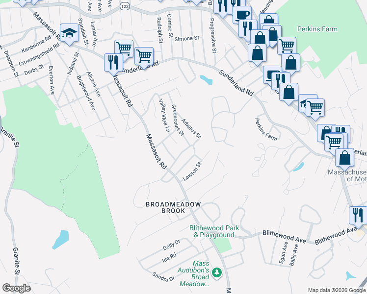 map of restaurants, bars, coffee shops, grocery stores, and more near 17 Stoneham Road in Worcester