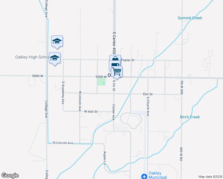 map of restaurants, bars, coffee shops, grocery stores, and more near 125 Elm Street in Oakley