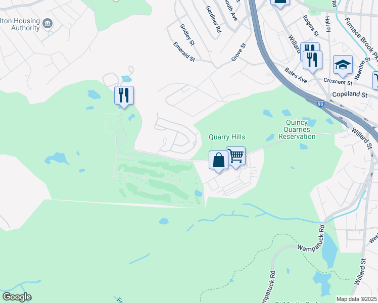 map of restaurants, bars, coffee shops, grocery stores, and more near 333 Ricciuti Drive in Quincy