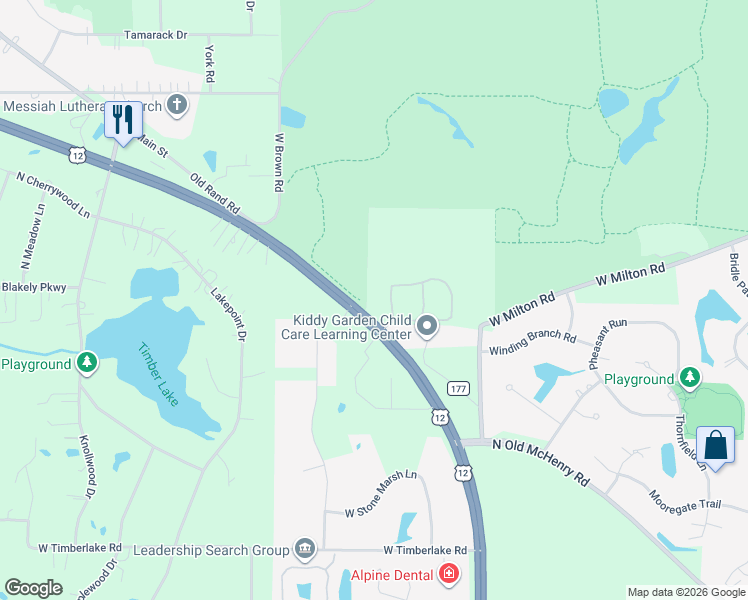 map of restaurants, bars, coffee shops, grocery stores, and more near 26027 U.S. 12 in Mundelein