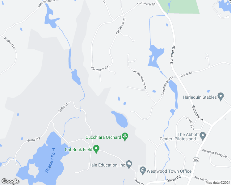 map of restaurants, bars, coffee shops, grocery stores, and more near 8 Stevens Circle in Westwood