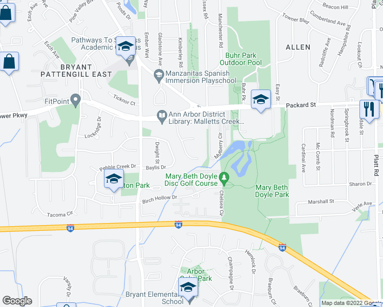 map of restaurants, bars, coffee shops, grocery stores, and more near 3197 Homestead Commons Drive in Ann Arbor