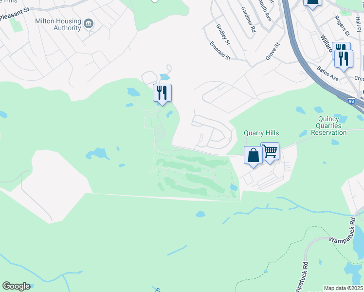 map of restaurants, bars, coffee shops, grocery stores, and more near 375 Ricciuti Drive in Quincy