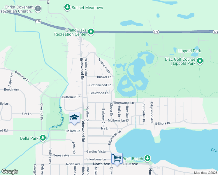 map of restaurants, bars, coffee shops, grocery stores, and more near 1340 Teakwood Lane in Crystal Lake