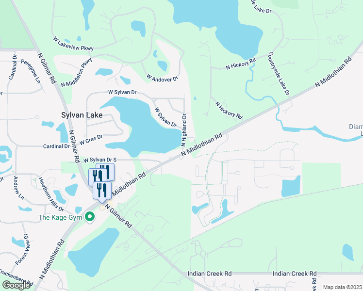 map of restaurants, bars, coffee shops, grocery stores, and more near 26040 North Midlothian Road in Mundelein