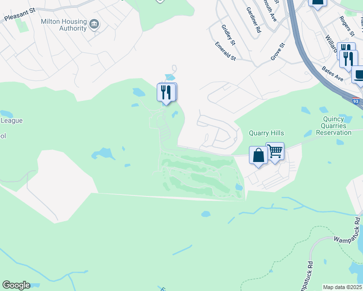 map of restaurants, bars, coffee shops, grocery stores, and more near 333 Ricciuti Drive in Quincy