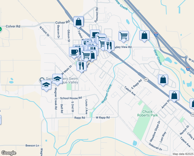 map of restaurants, bars, coffee shops, grocery stores, and more near 220 Holiday Lane in Talent