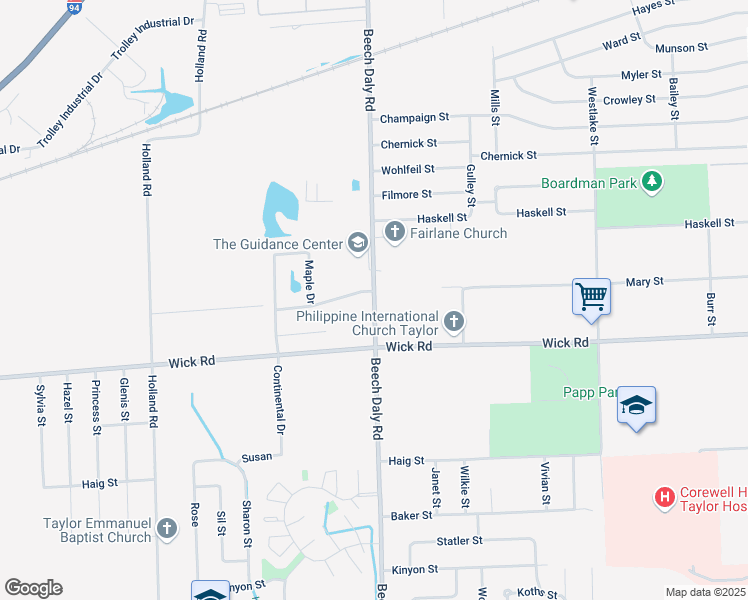 map of restaurants, bars, coffee shops, grocery stores, and more near 8882 South Beech Daly Road in Taylor