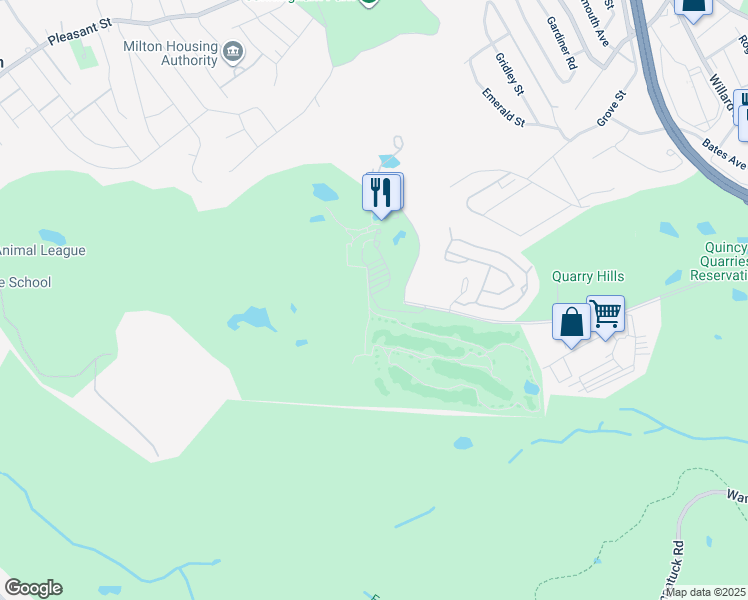 map of restaurants, bars, coffee shops, grocery stores, and more near 178 Quarry Hill Drive in Quincy