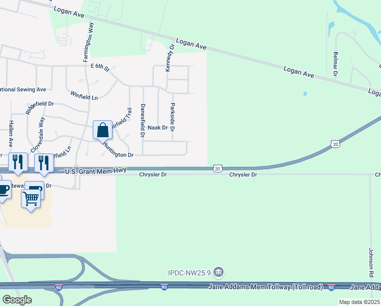 map of restaurants, bars, coffee shops, grocery stores, and more near 3093 Huntington Drive in Belvidere